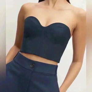 Everlane Navy Strapless Bustier Crop Top